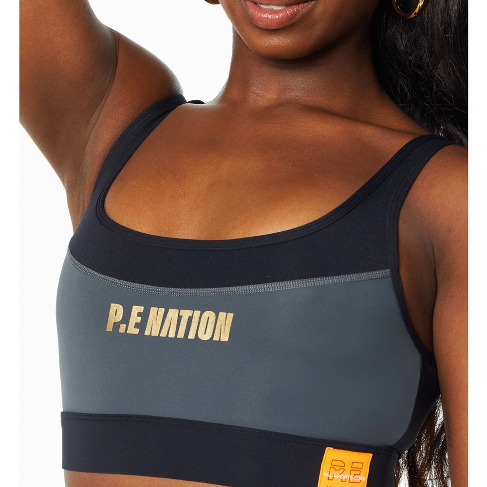 P.E Nation Black and Gray Performance Sports Bra